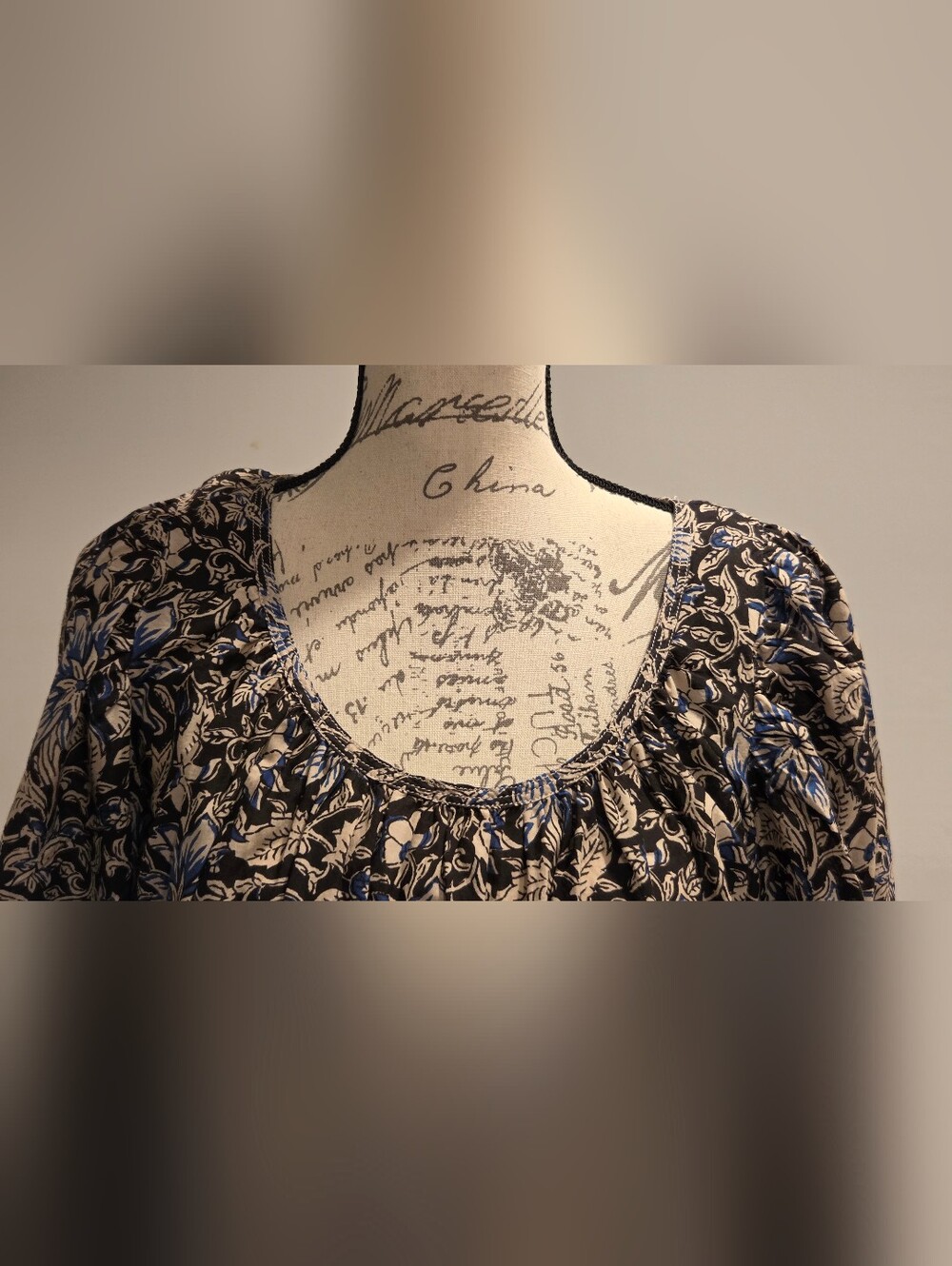 Madewell Floral Puff-Sleeve Peasant Top in Brown and Blue,Suze XL - Picture 7 of 16